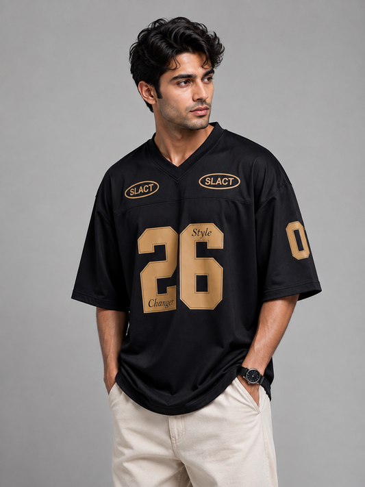 Men's Oversized V Neck 26 Printed Drop Shoulder T-Shirt | Premium Interlock Fabric | SHIRTISTA Pakistan